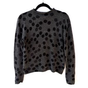 Nina Leonard Charcoal Gray Polka Dot Lambswool Rabbit Mock Neck Sweater Medium